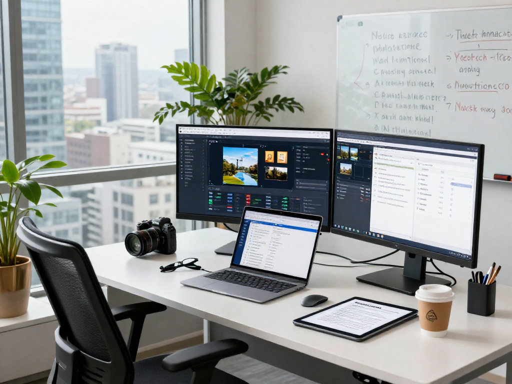 AI image detector dashboard displayed in a modern office workspace with professional moderation tools and metrics.